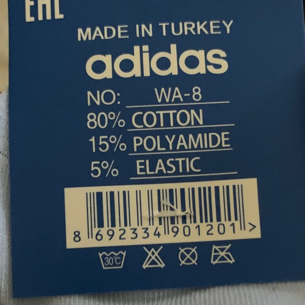 NEW! Adidas Light Blue Crew Socks with Pink and Green Stripes - Picture 3 of 3